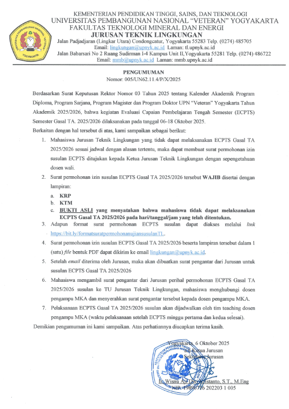 Program Studi Teknik Lingkungan